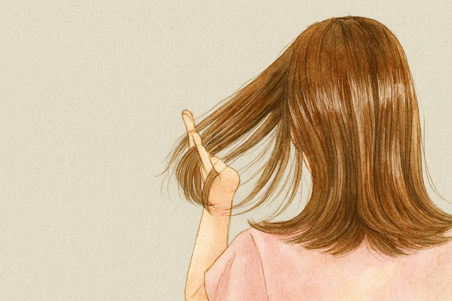 髪の状態を気にする女性のイラスト