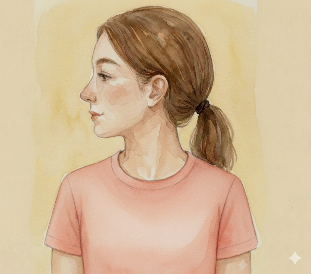 朝起きたときに頭がぼーっとする理由 首を左右にゆっくり回して確認するイラスト（肩と胸は正面）