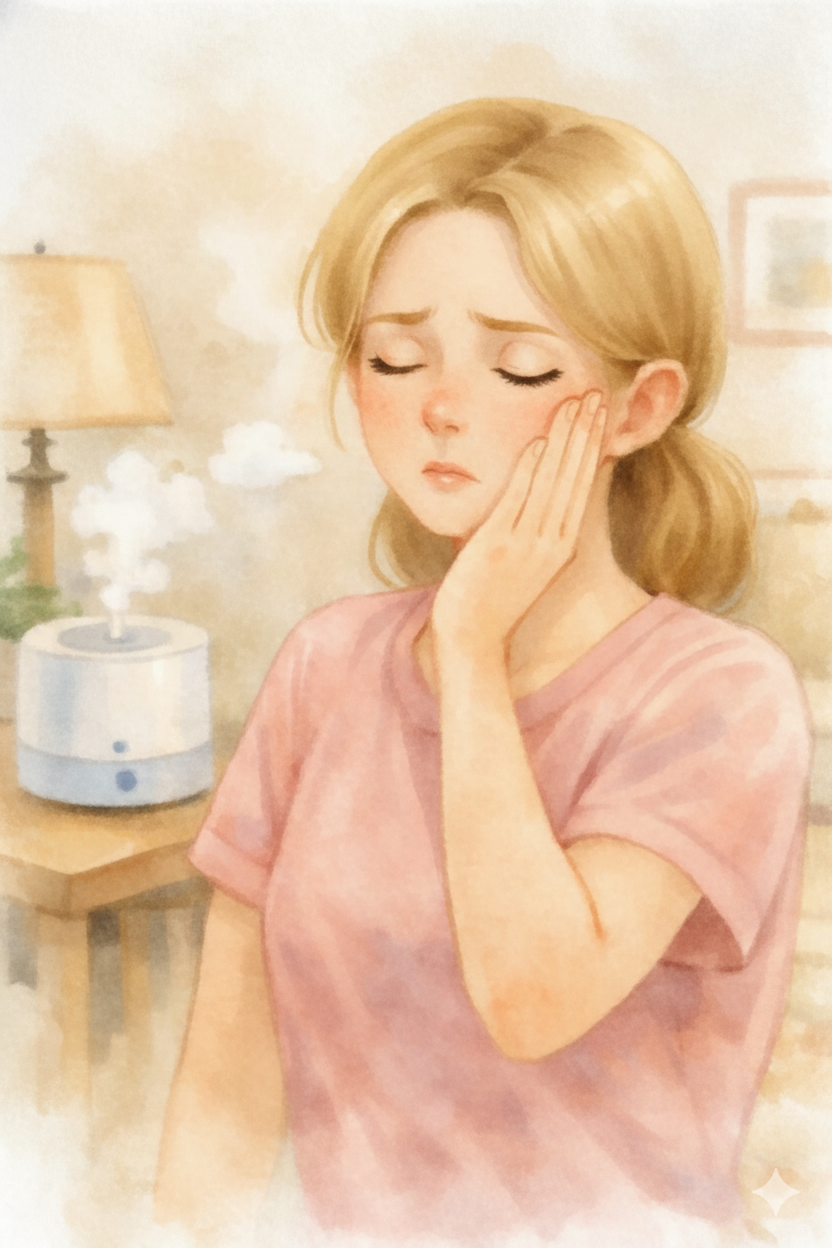 乾燥が続く理由を空気だけではなく体の内側の状態から考えるイラスト（当院モデル）