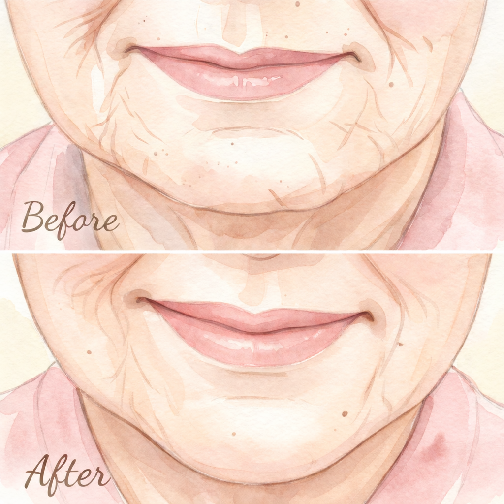 口元のシワやフェースラインの変化が気になる女性のイラスト